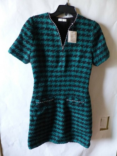 Pre-owned Sandro Paris Clyo Short Tweed Dress With Braid Trim In Us Womens Size 36 Sfpro01 In Green/black