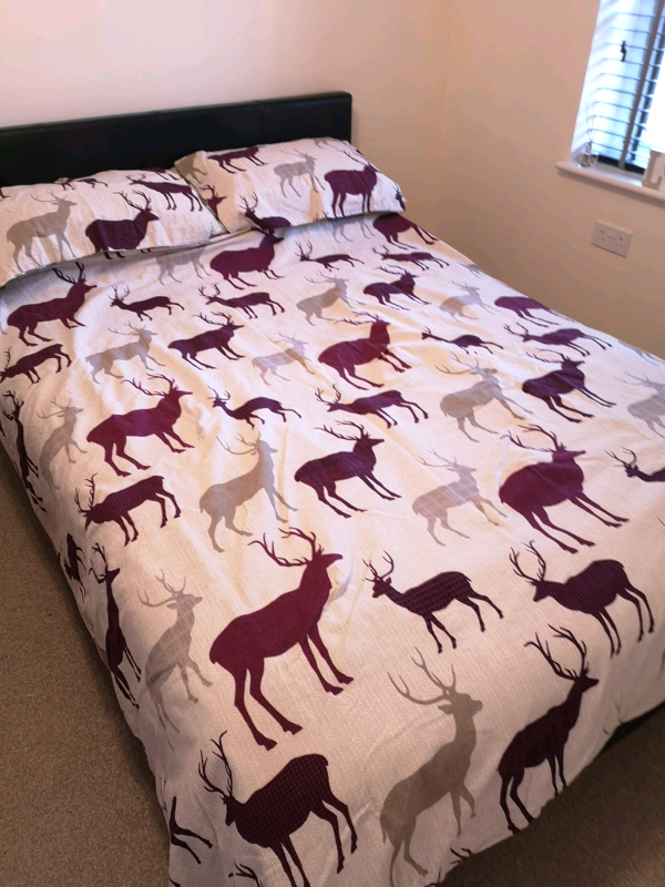 100 Brushed Cotton Double Stag Duvet Cover And Pillowcase Set