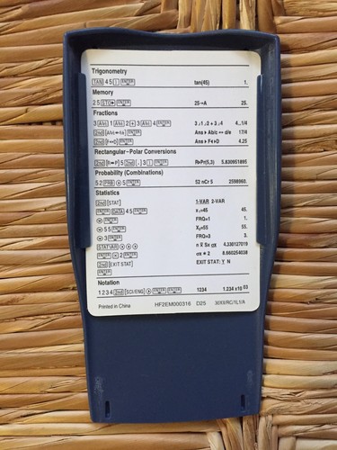 Texas Instruments TI-30x IIS Solar Scientific Calculator Cover Instruction Card