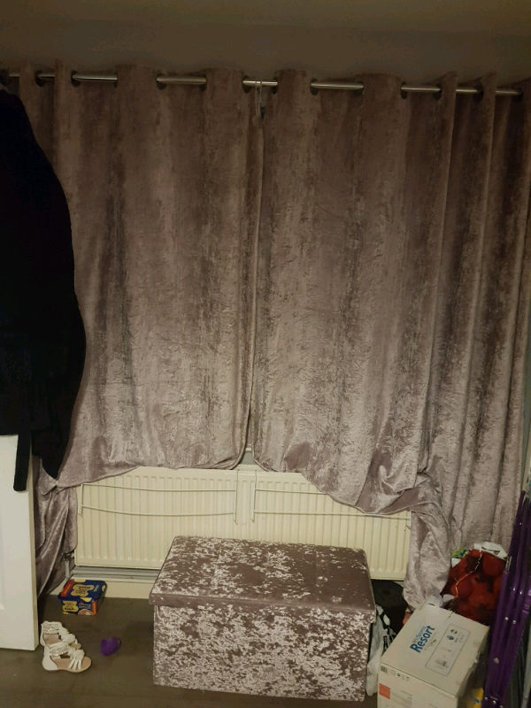 Blush Pink Crushed Velvet Curtains Ottoman And Lightshade In