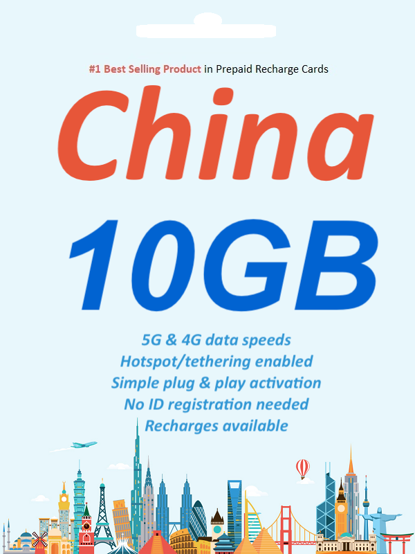 China Travel - 7-30 Days Travel data SIM card 10GB Data ChinaMobile 4G plugnplay