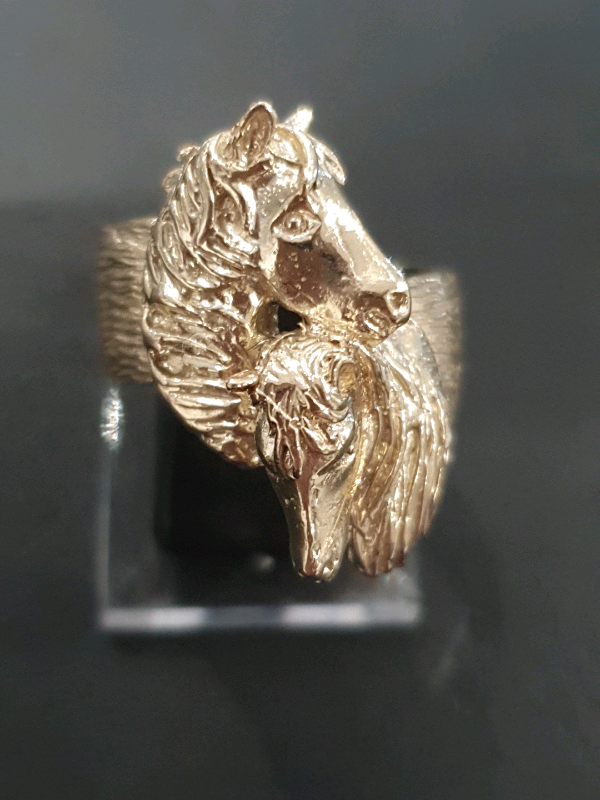 New 9ct Yellow Gold Gypsy Horse Heads Ring Size X-Y | in