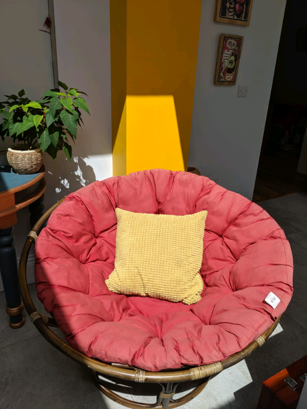 Round Rattan Papasan Bowl Moon Chair In Red In Hitchin