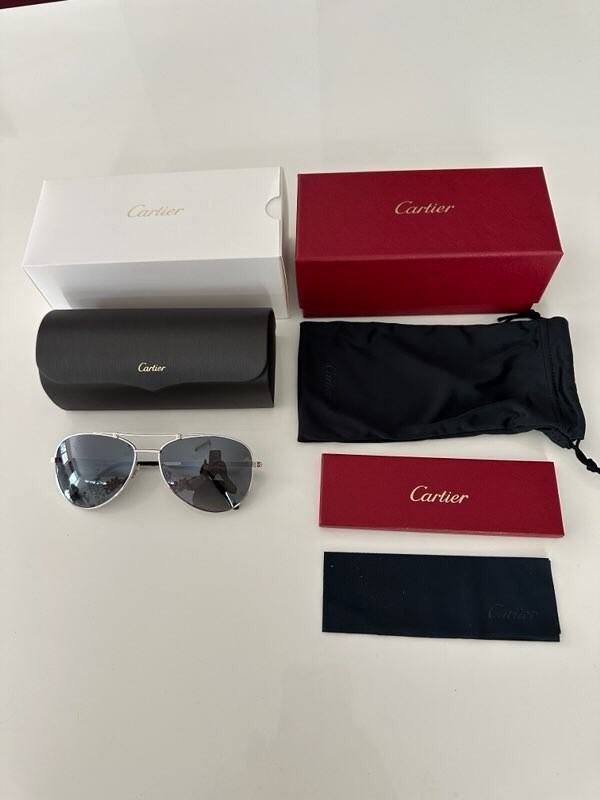 CARTIER CARTIER SUNGLASSES CT0083S 004 SILVER-SILVER-GREY