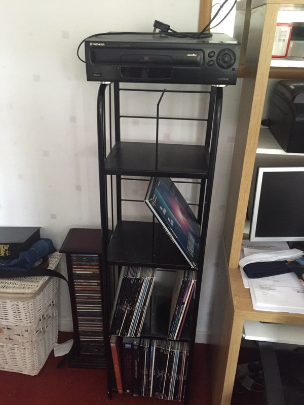 Laser disc player with 60+ discs and storage rack in Newcastle, Tyne