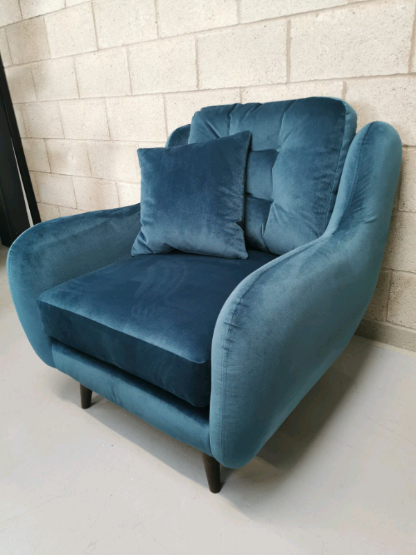 DFS French Connection Camden Retro Teal Ocean Velvet Armchair in