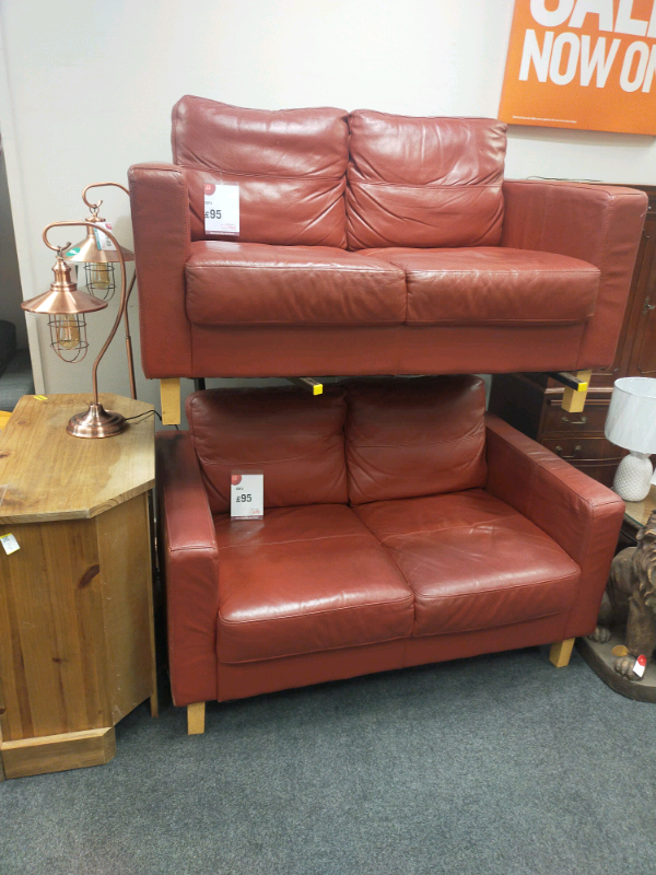 Set of Two Red Leather Sofas in Greenock, Inverclyde Gumtree