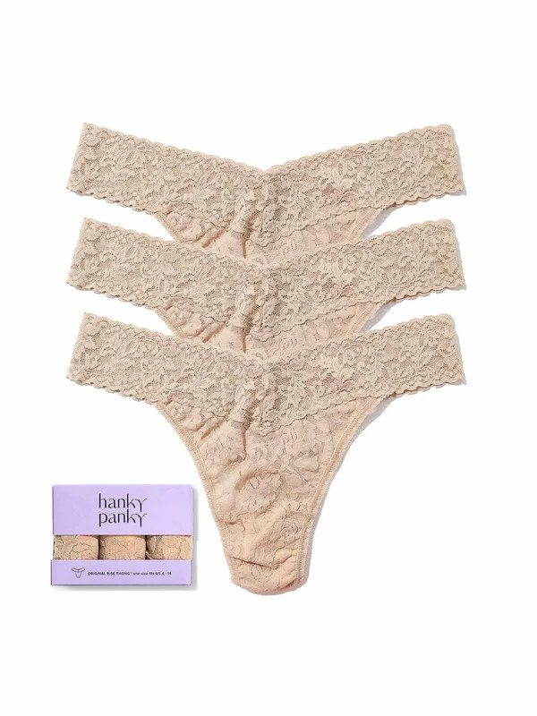 HANKY PANKY 48113pk ORIGINAL RISE THONG 3-PACK CHAI WOMEN'S ONE SIZE 4-14