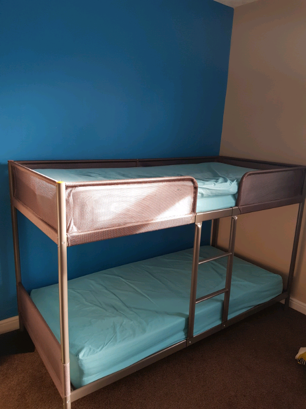 IKEA TUFFING Bunk Bed Frame with Mattresses, Dark Grey, 90x200 cm in