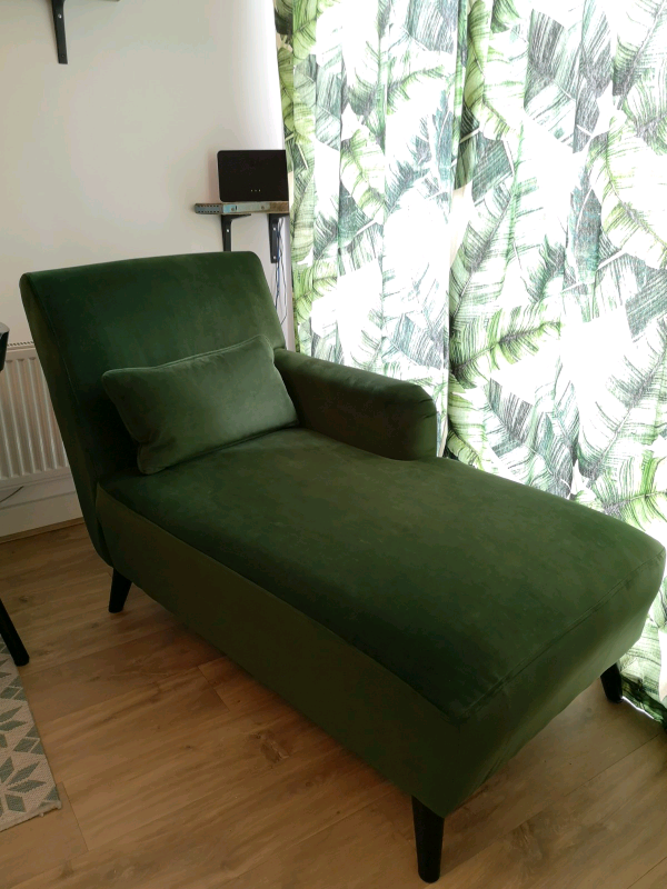Dfs House Beautiful, Evie, Velvet Chaise Lounge Chair in Forest Green