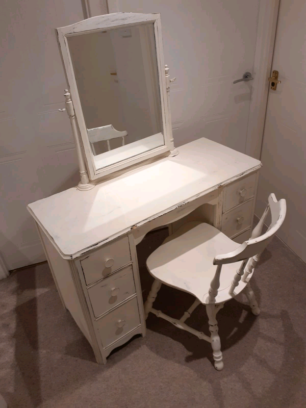 White Vintage Dressing Table With Mirror And Chair in Redditch