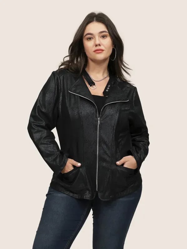 BloomChic Plus Size Faux Leather Moto Jacket Size 10 Medium  with Pockets