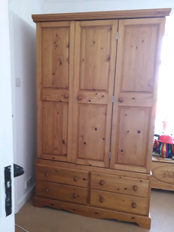 Solid Pine Wardrobe With Drawers And Mirror In Kesgrave Suffolk