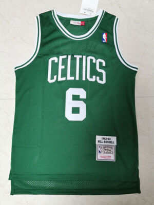Neu Retro 62 63 Bill Russell #6 Boston Celtics Basketball Trikot Genäht Grün Neu