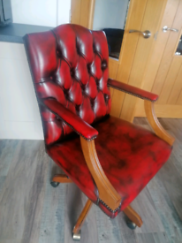Oxblood Red Leather Gainsborough style Swivel Desk Chair 