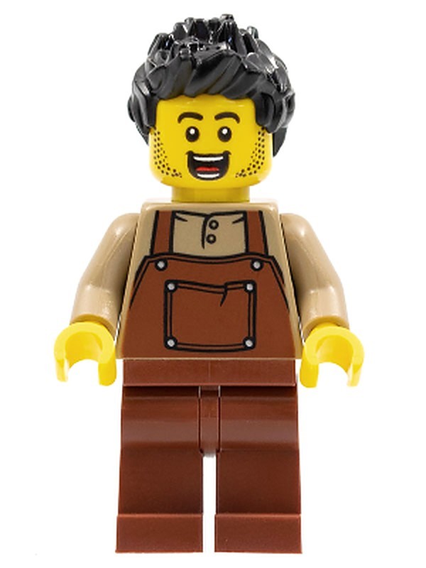 Man, Black Spiked Hair, Dark Tan Shirt, Reddish Brown…