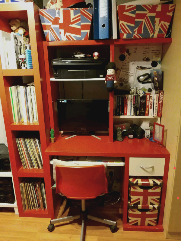 Ikea Mikael Red Computer Desk Cube Book Shelf And Chair In Great