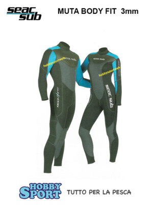 MUTA SEACSUB 3 mm BODY FIT LUNGO TAGLIA M UOMO CERNIERA POSTERIORE SEAC