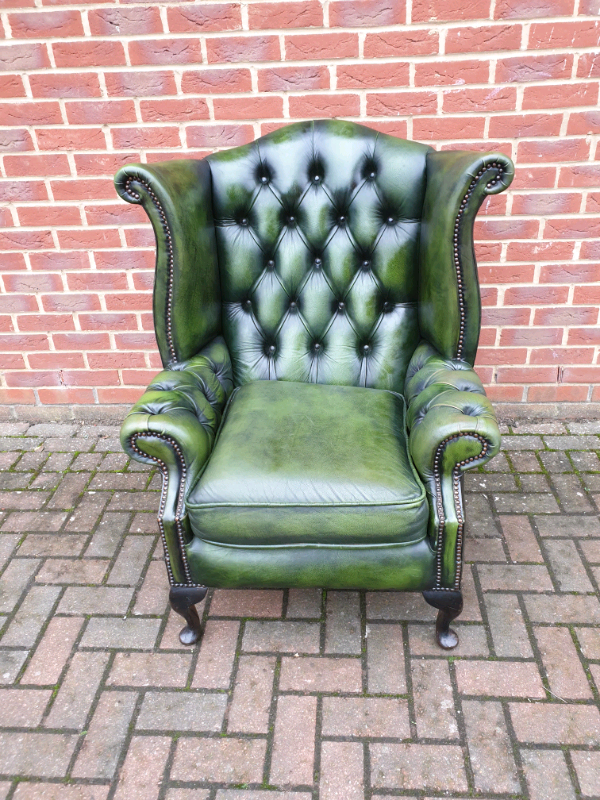 Thomas Lloyd Chesterfield Queen Anne Leather Armchair Antique Green | in Ipswich, Suffolk | Gumtree