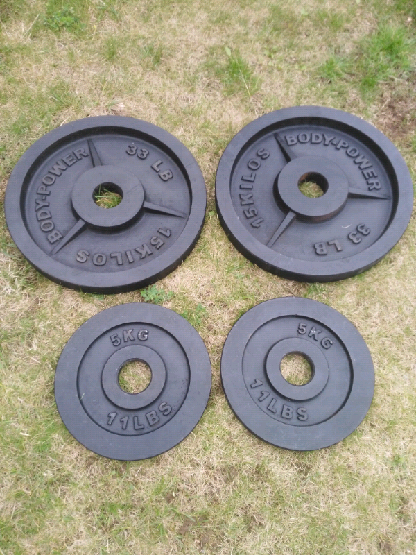 40kg olympic weight plates, 2x15 + 2x5 Body Power weights in Wootton