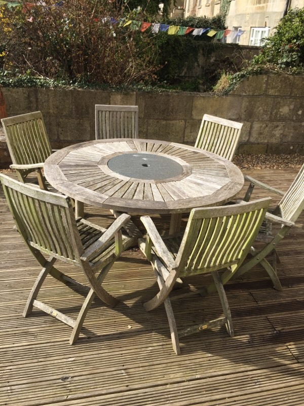 Neptune Chatsworth Garden Table granite and 6 Chairs Wooden Used in
