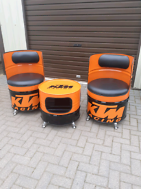Ktm oil drum furniture seats and table clocks and benches