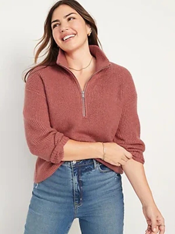 

Свитер рельефной вязки Old Navy с молнией в четверть, размер, Розовый