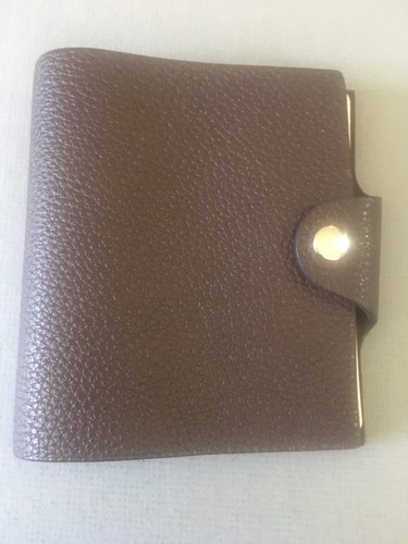 HERMES PARIS BROWN PEBBLE LEATHER ULYSSE JEAN PM AGENDA NOTEBOOK COVER W/ INSERT