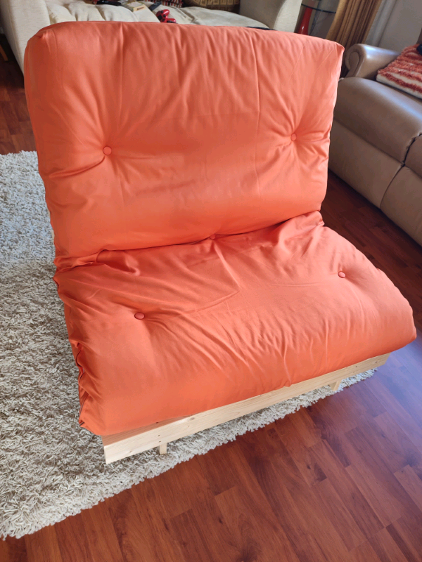Futon Sofa bed 3ft wide (90cm) Orange in Thetford, Norfolk
