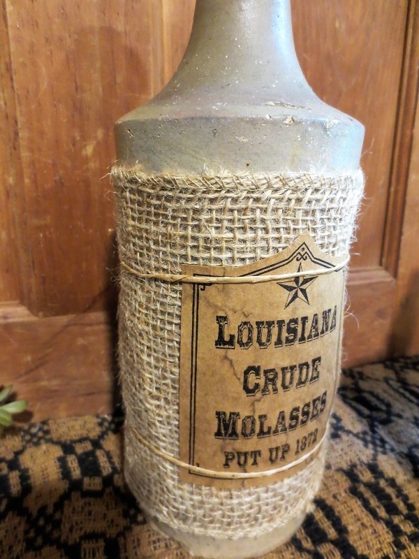Antique Stoneware Bottle Jar with Molasses Label | Early Look