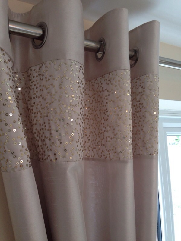 Next Shimmer Band Curtains in Champagne colour with matching faux