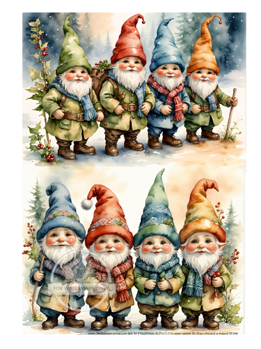 Christmas Gnome Duo | A4 Rice Paper | Paper for Decoupage | Decoupage Central