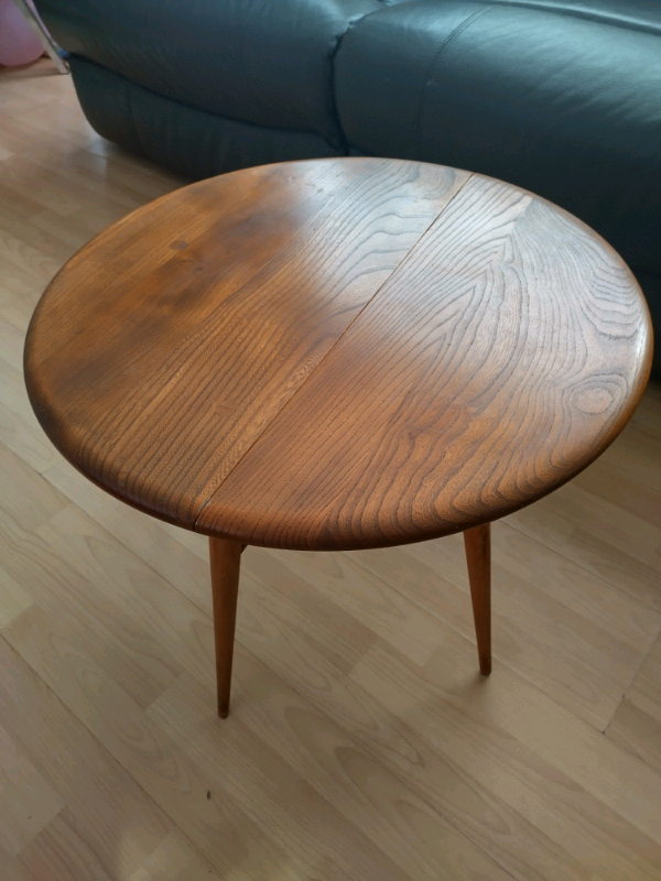 Ercol Coffee Table Mid Century Round Small Drop Leaf Side Table 1960