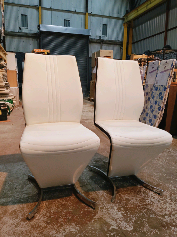 Ex Display Pair of Cream/ off White Dining Chairs (2 pcs) | in