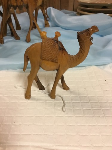 Set Of Five Handcarved Teakwood Camels