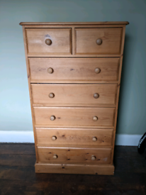 Tall solid pine chest of drawers