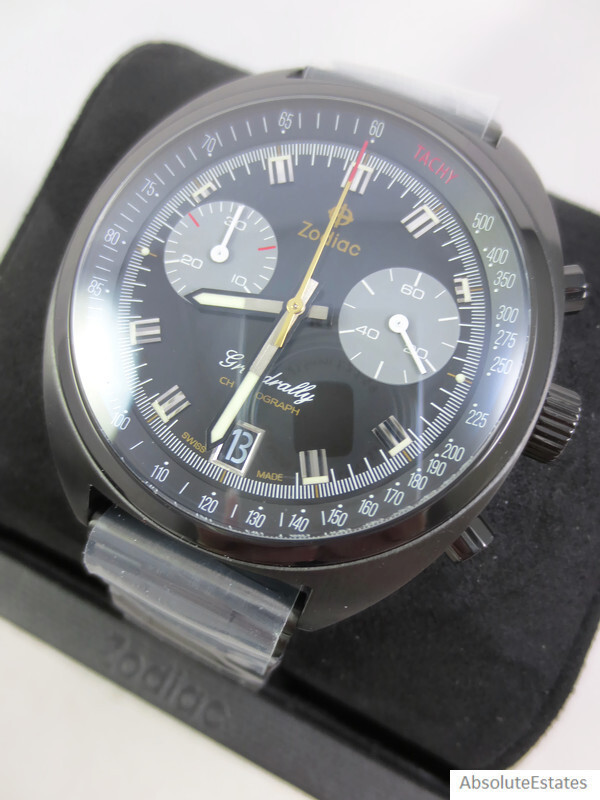 ららら　18、46、47、74 NEW Zodiac Grandrallly Quartz Black Stainless Steel Mens