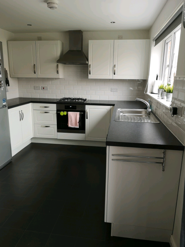 White Kitchen Including Units Work Surface Sink Tap Hob In
