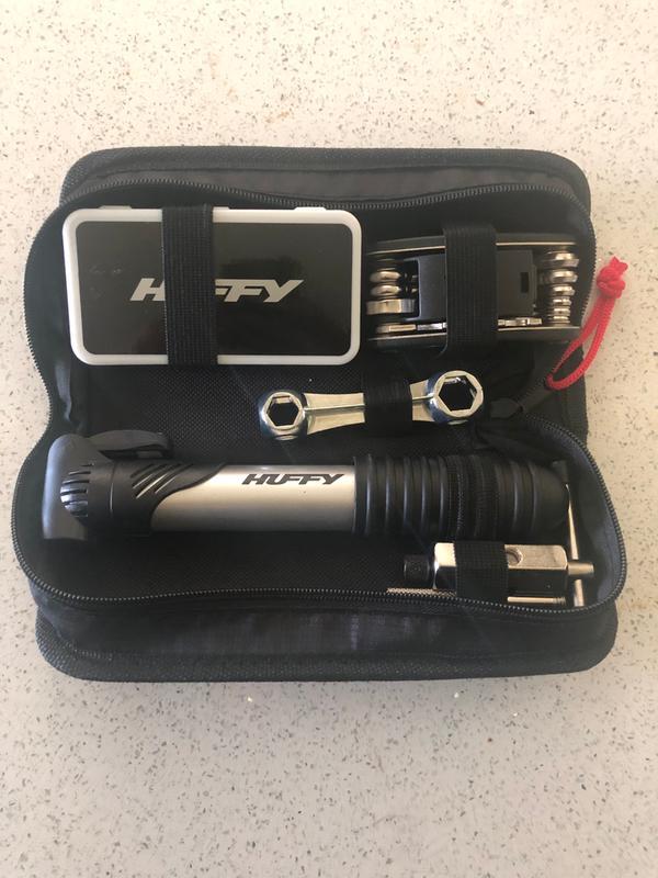 HUFFY Bike Multi-Tool Repair Kit: Bag Pump Wrench Screwdriver Socket Tire Lever