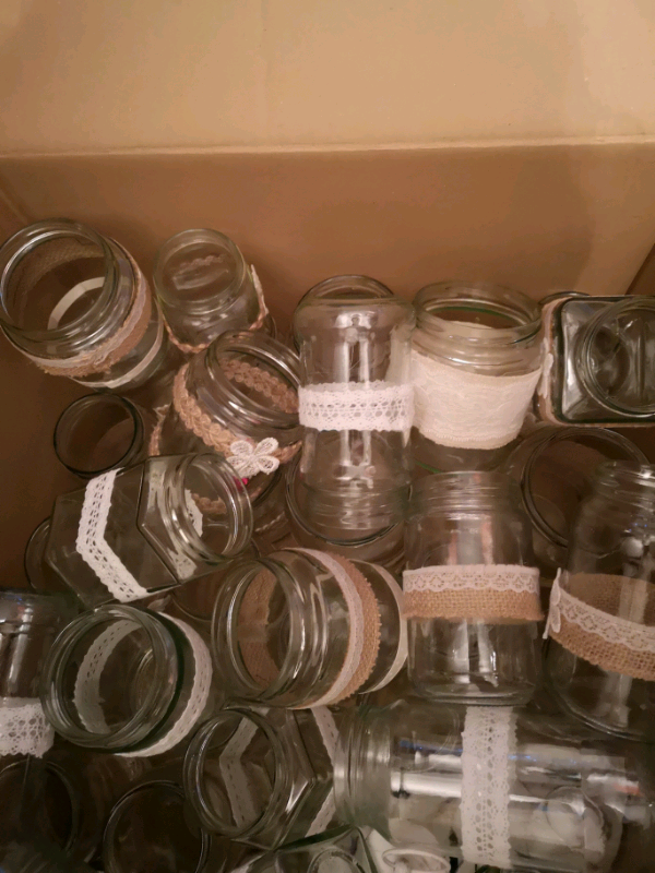 38 Decorated Glass Jars Lace And Hessian Wedding In