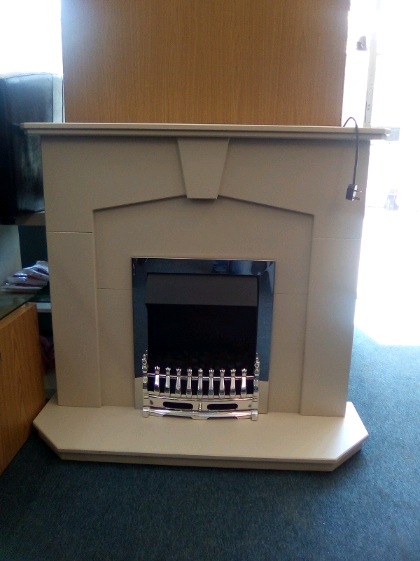 Abbey Fireplace Suite In Stone Effect With Blenheim Chrome Electric