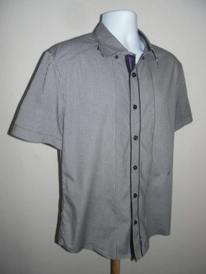Cavi Men’s S Black White Check Short Sleeve Button Front Shirt 100% Cotton