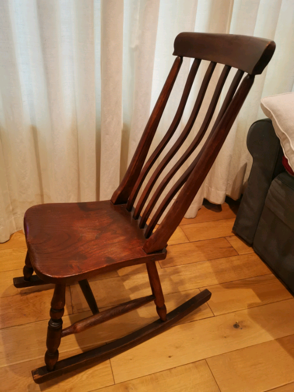 Beautiful antique oak armless rocking chair rare small scale cottage in Chester, Cheshire