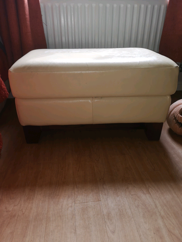 Cream Leather Storage Ottoman/Pouffe | in Hengoed, Caerphilly | Gumtree