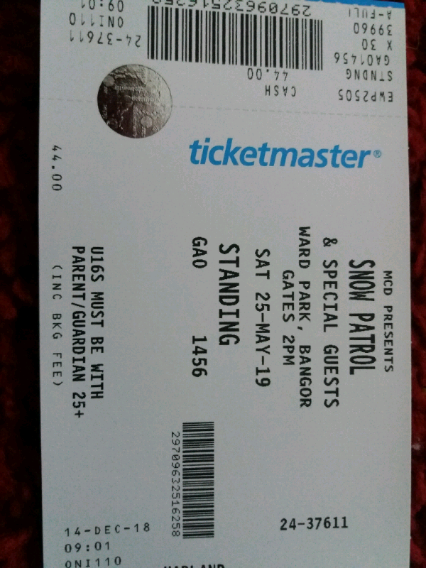 snow patrol ticket bangor ward park | in County Antrim | Gumtree