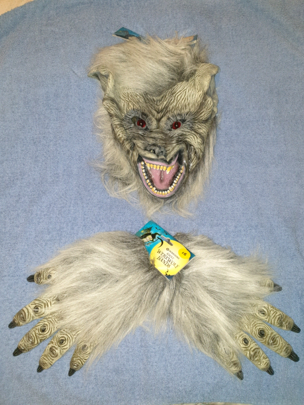 New Adult Halloween Werewolf Mask and Hands Set - Grey/White | in