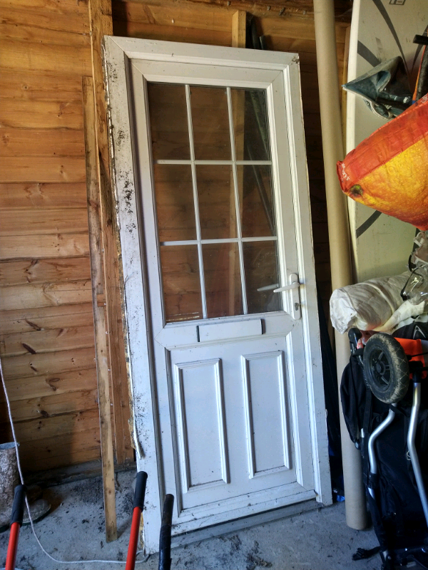 upvc door white and frame with double glazed window in