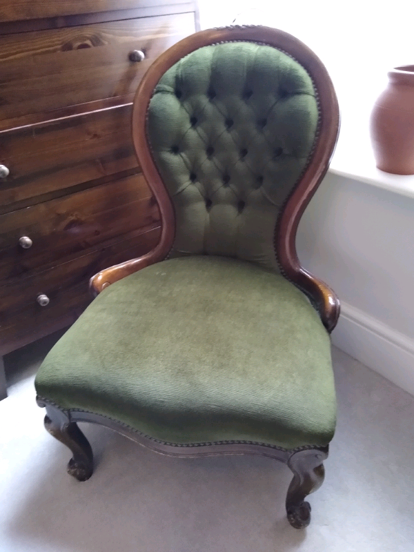 Antique Victorian? Green velvet spoonback nursing chair in Southsea