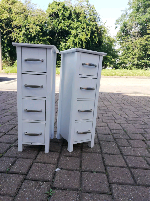 White Wooden Narrow Slim Bathroom Bedroom Chest Of Drawers In