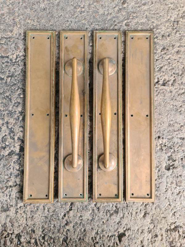 large antique solid copper door handles and push plate